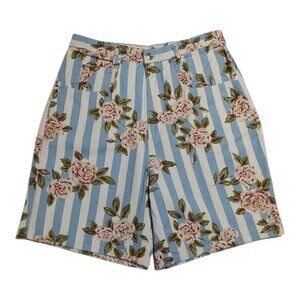 90s GET! Blue White Stripe Floral Denim Shorts